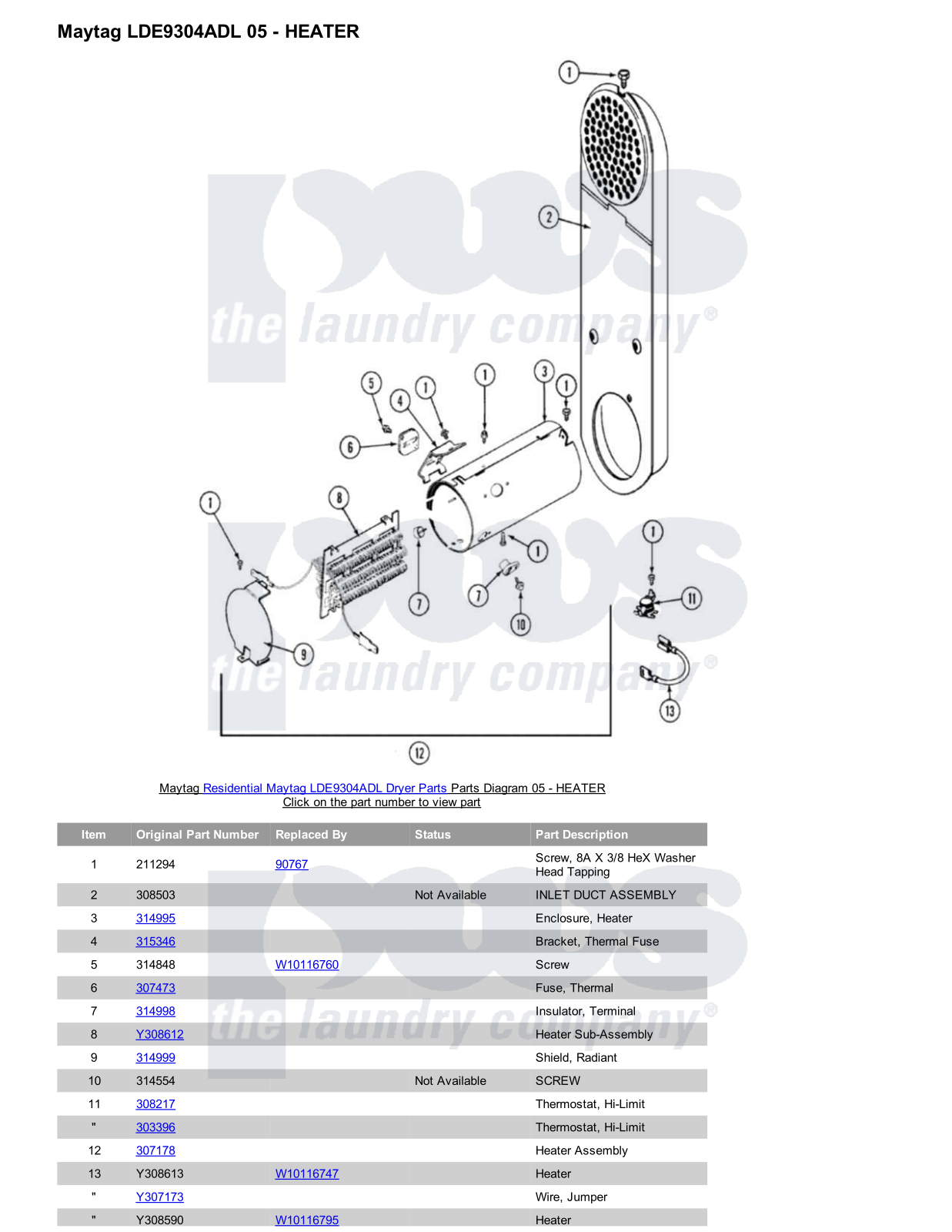 Maytag LDE9304ADL Parts Diagram