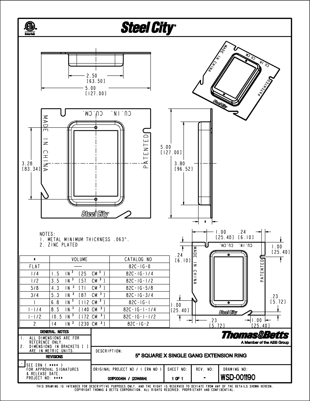 Thomas & Betts 82C-1G Reference Drawing