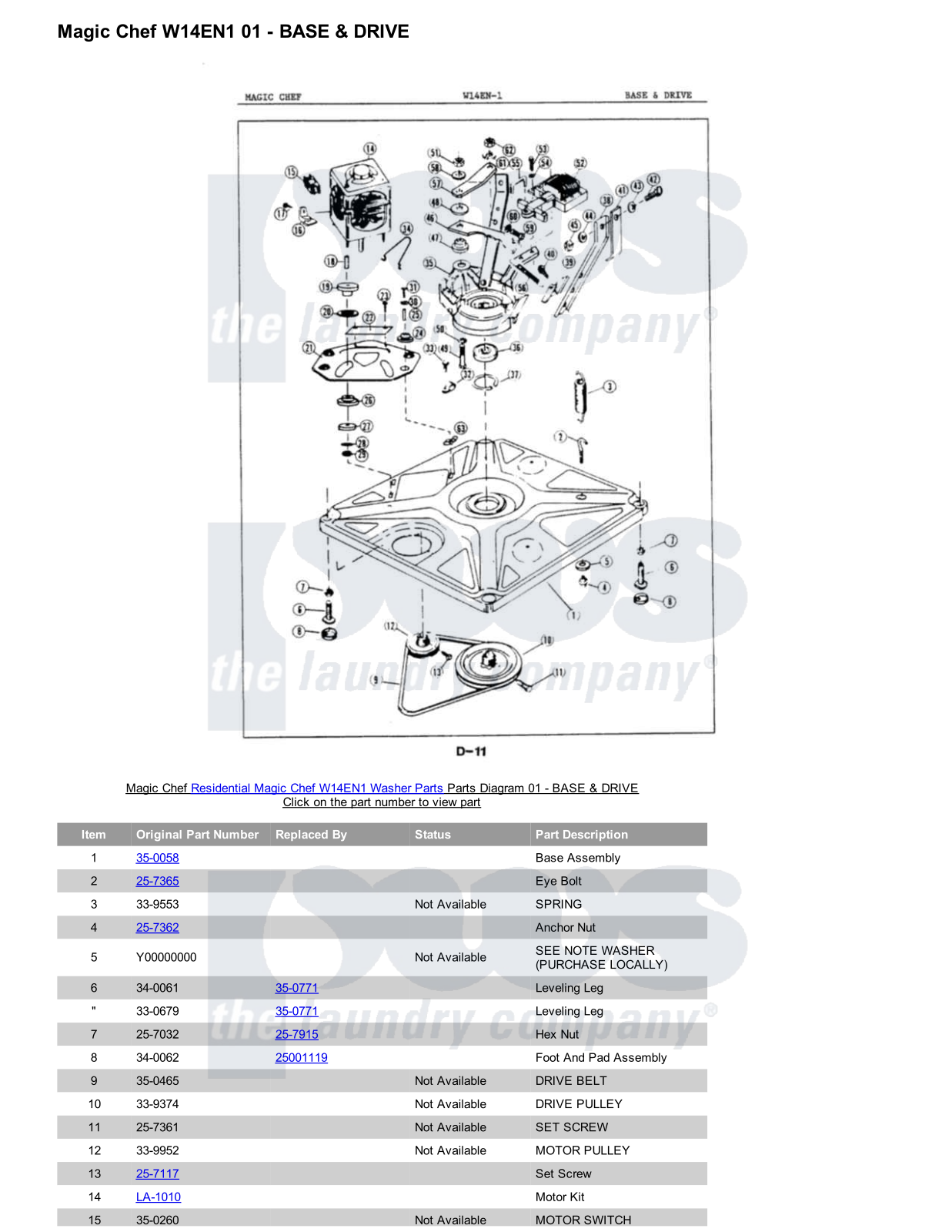 Magic Chef W14EN1 Parts Diagram