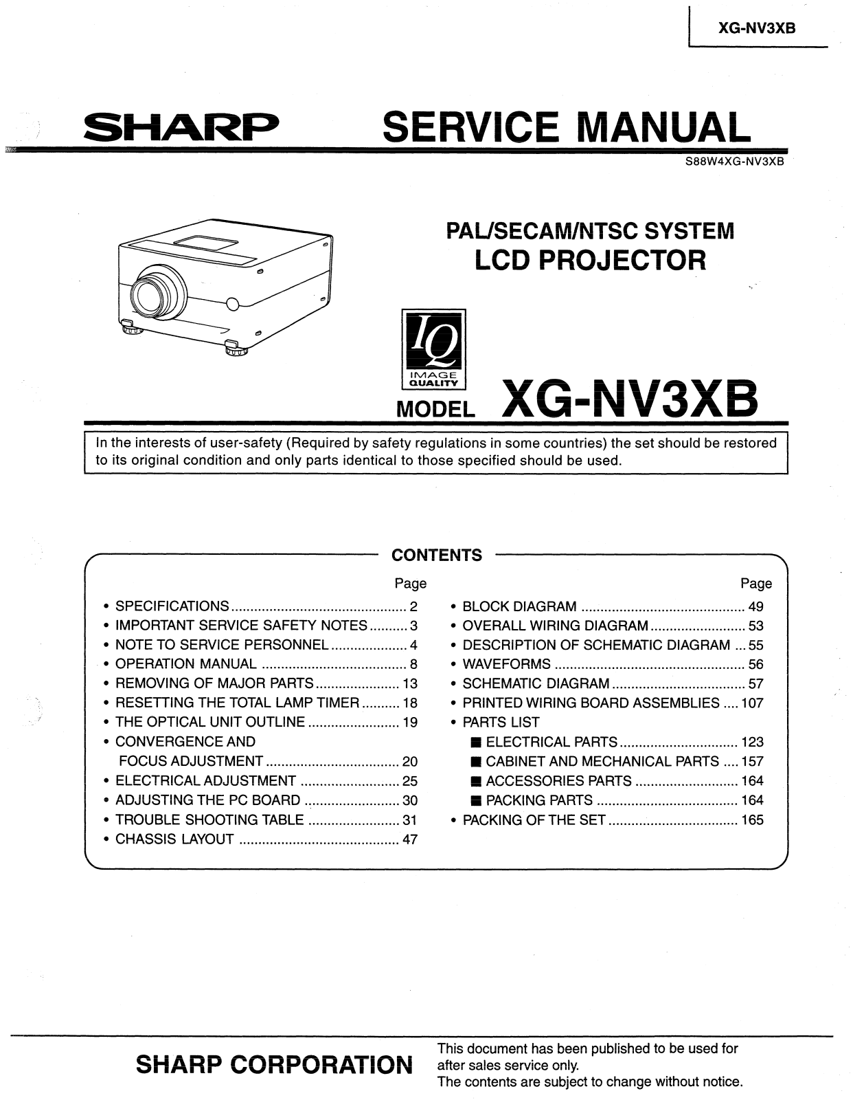 Sharp XG-NV3XB Service Manual