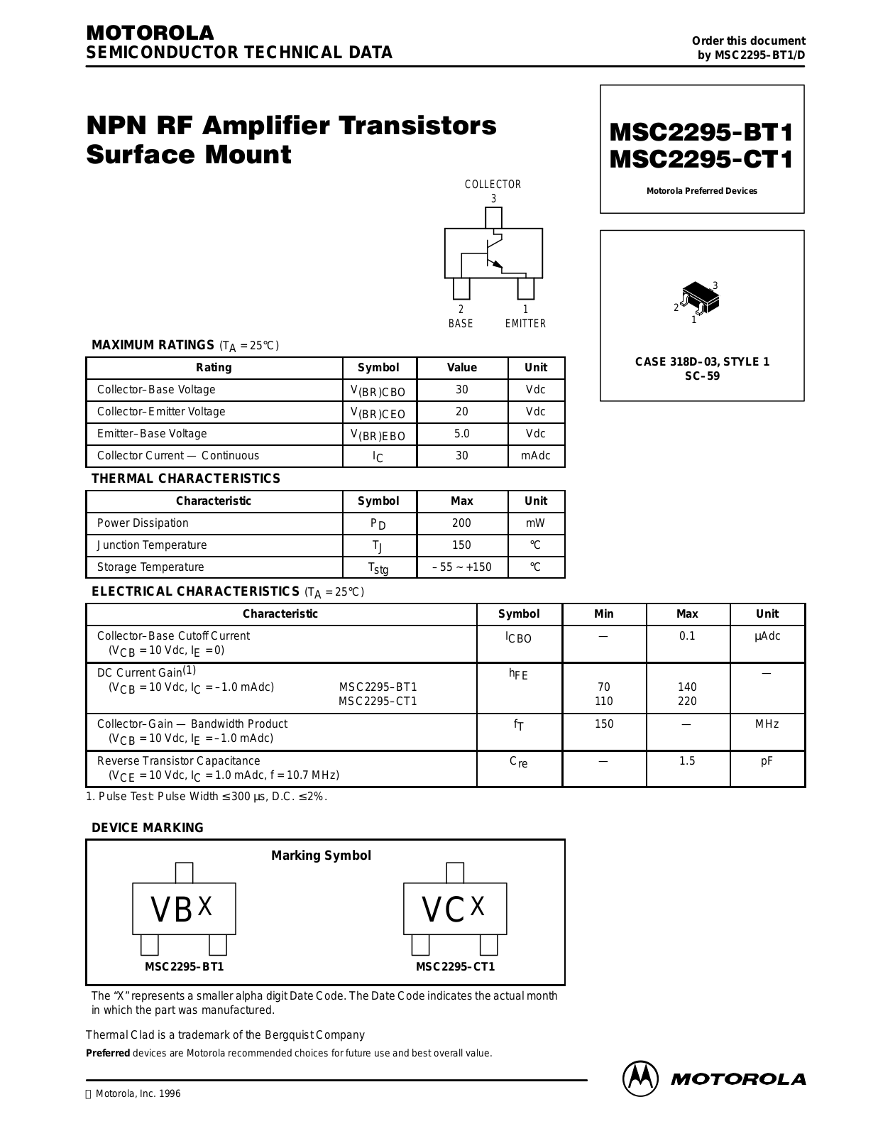 Motorola MSC2295-CT1, MSC2295-BT1 Datasheet