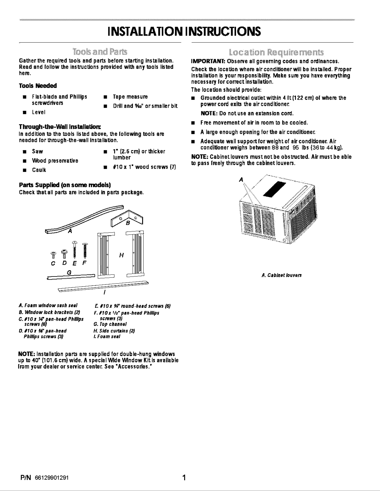 Frigidaire FAR105S1A11, FAR105S1A12, FAR105S1A13, FAR125S1A11, FAR125S1A12 Installation Guide