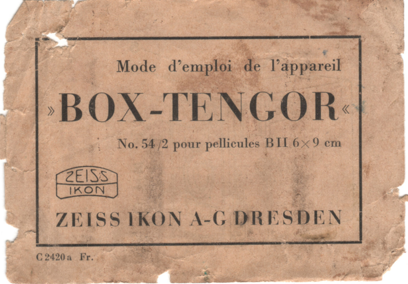 ZEISS IKON Box Tengor Instruction Manual