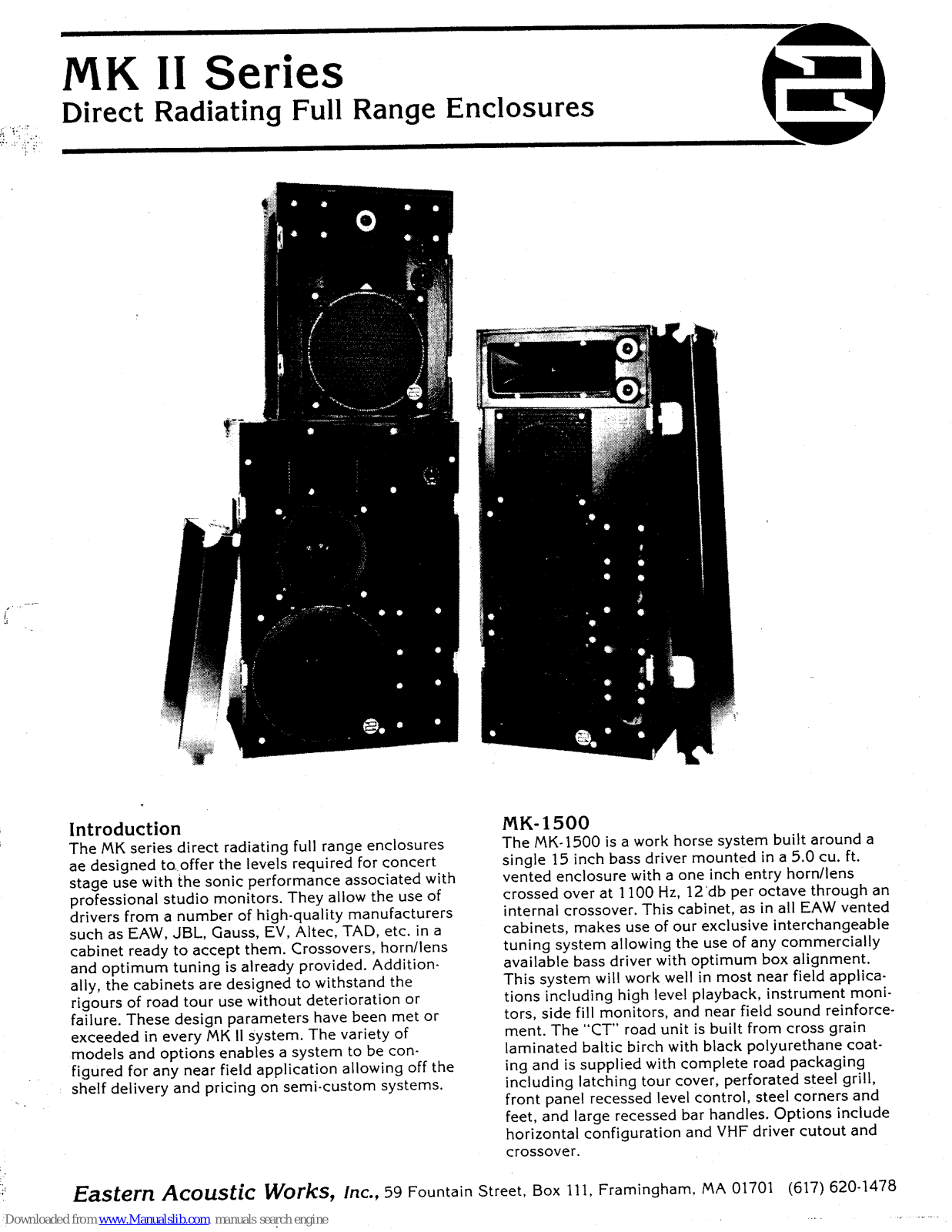 EAW MK II MK1500, MK II MK1800, MK-1802I-CT, MK-3000-CT, MK II Series Specifications