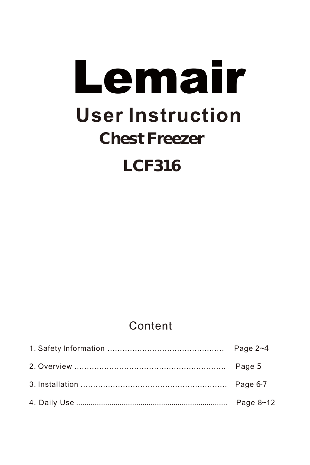 Lemair LCF316 User Manual