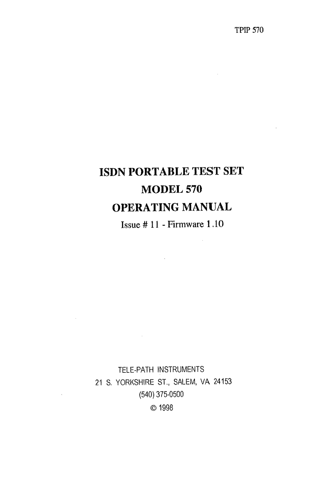 Tele-Path Instruments 570 User Manual