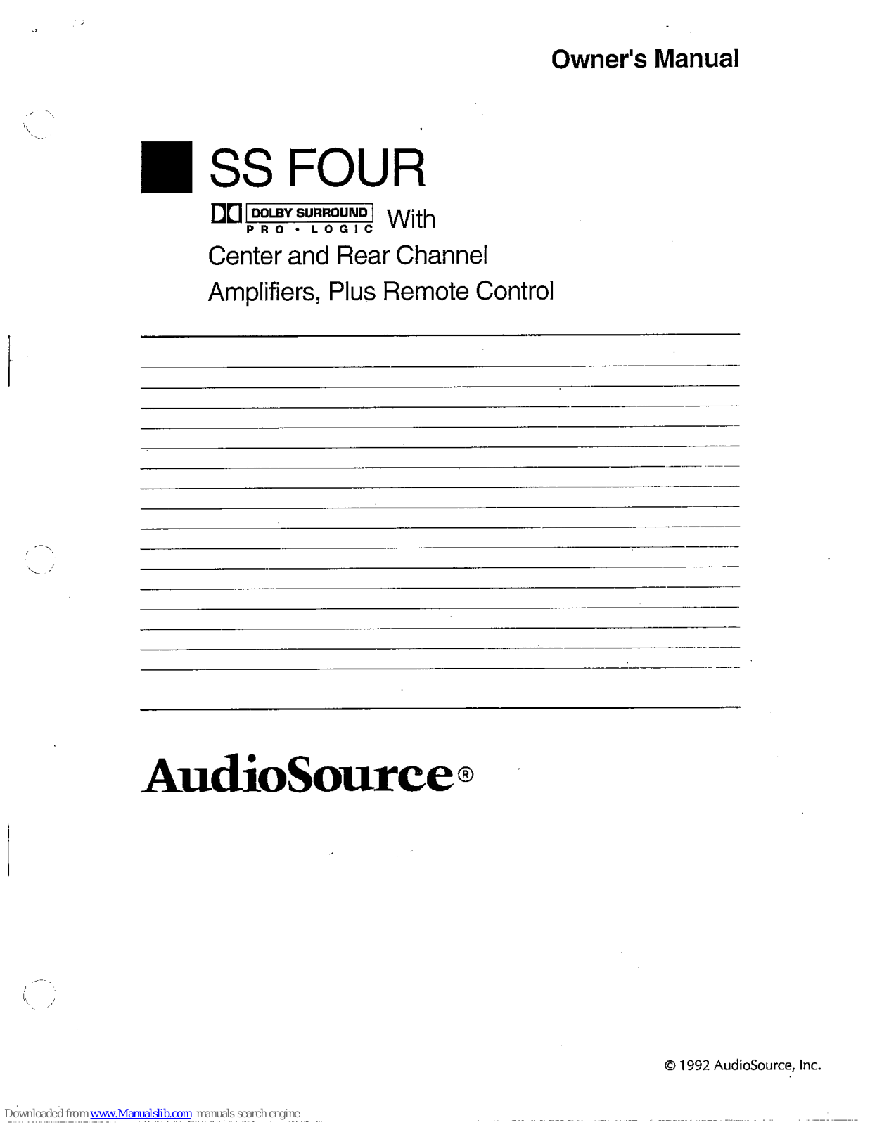 AudioSource SS FOUR Owner's Manual