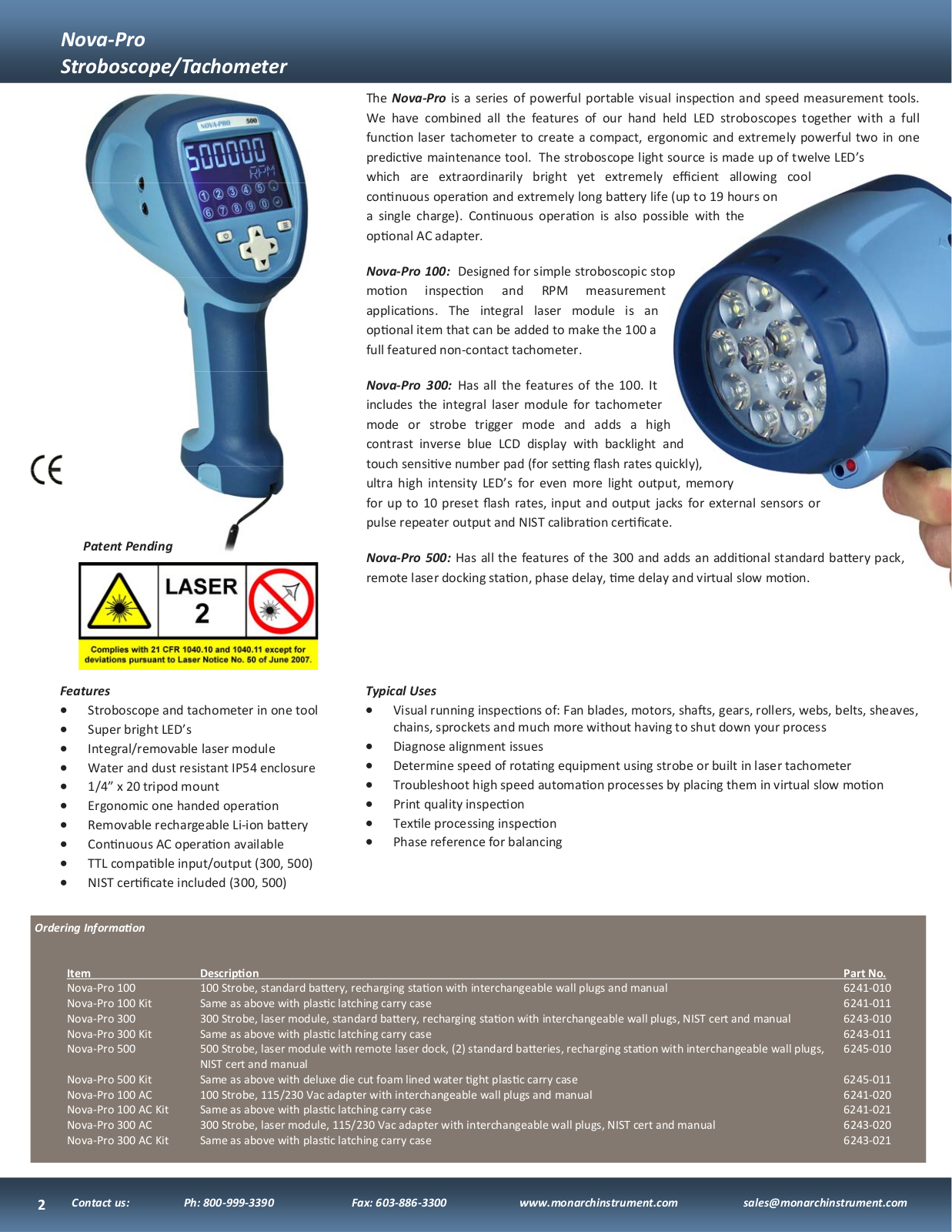 Monarch Instrument Nova-Pro Specifications