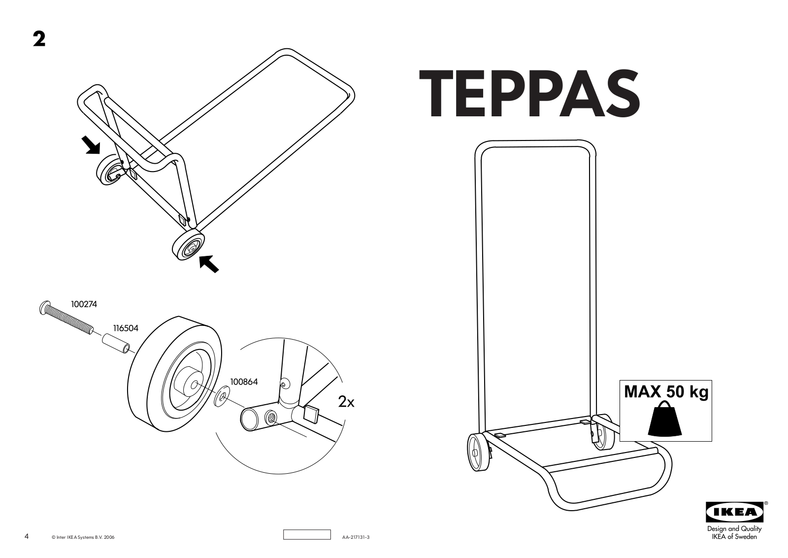 IKEA TEPPAS TROLLEY 14X16X34 Assembly Instruction