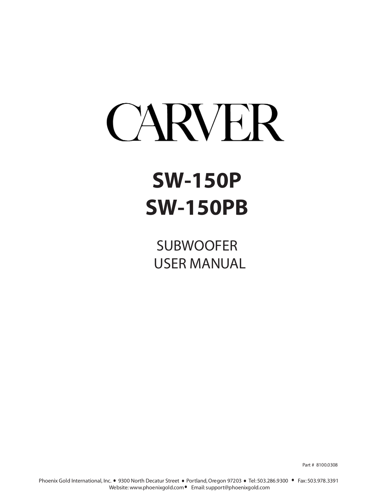 Carver sw-150pb, sw-150p User Manual