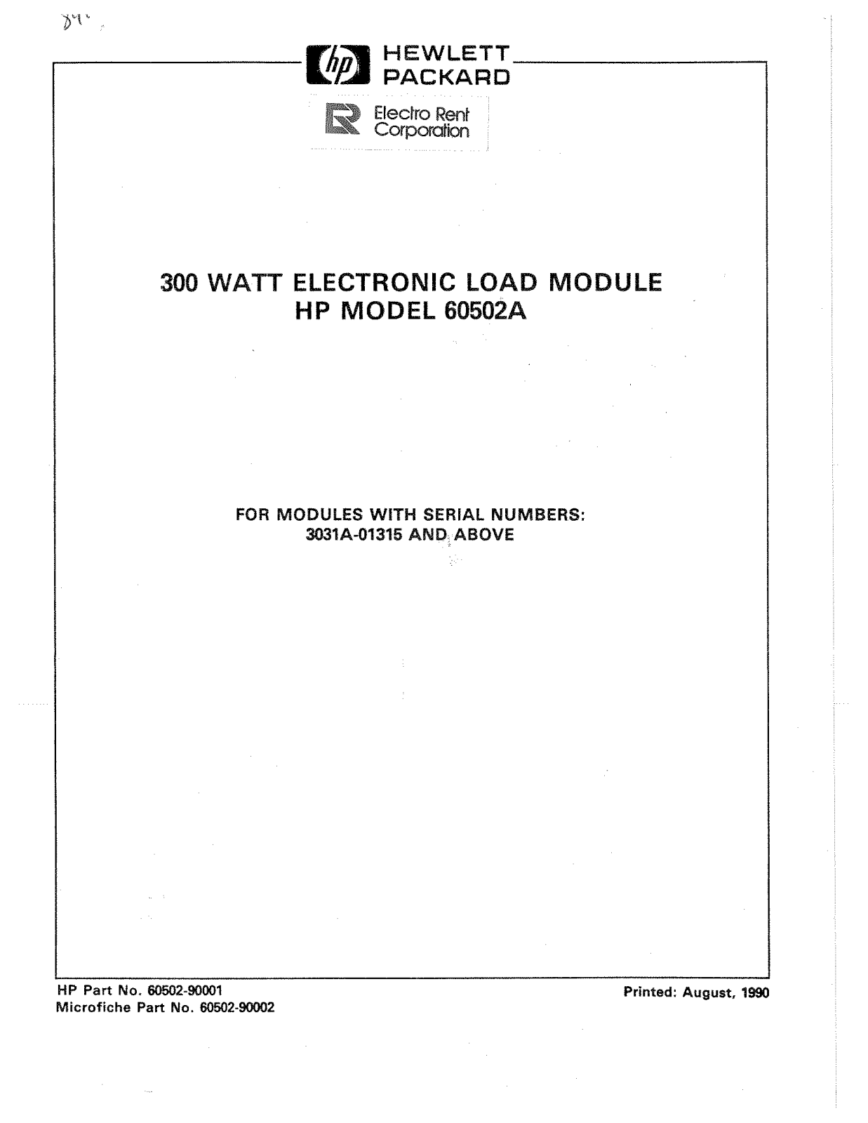 HP (Hewlett-Packard) 60502A User Manual