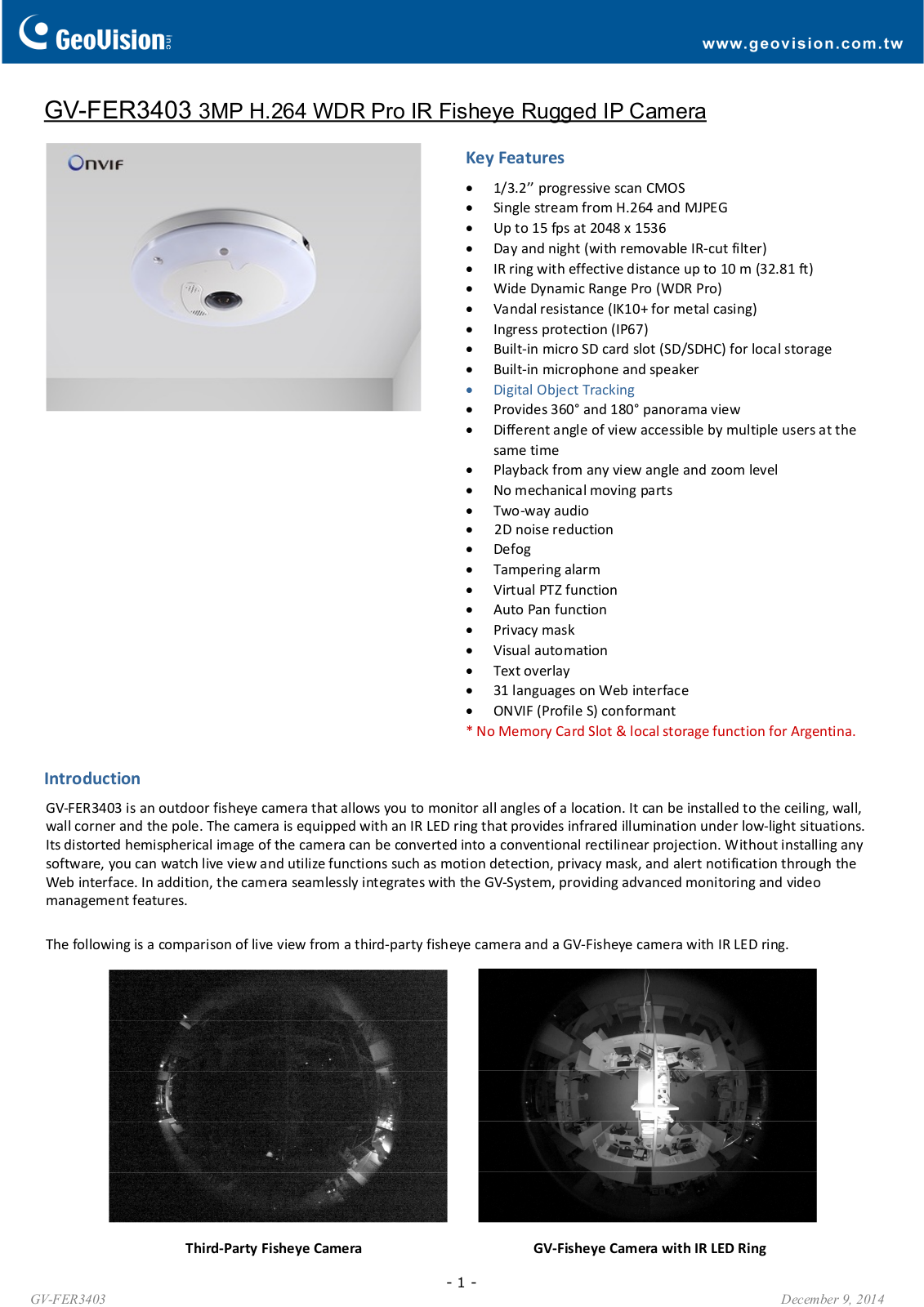 Geovision GV-FER3403 Specsheet