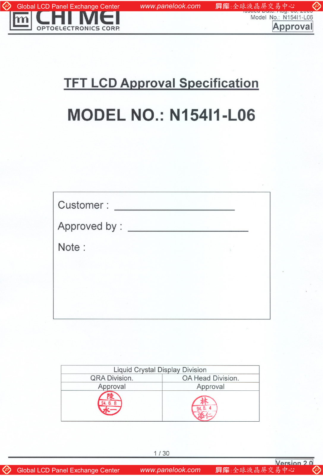 CMO N154I1-L06 Specification