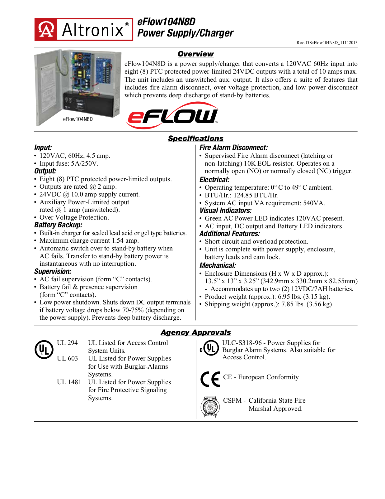 Altronix eFlow104N8D Specsheet