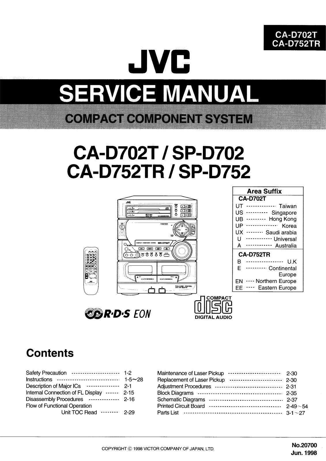 JVC SPD-702, SPD-752, CAD-702-T, CAD-752-TR Service manual