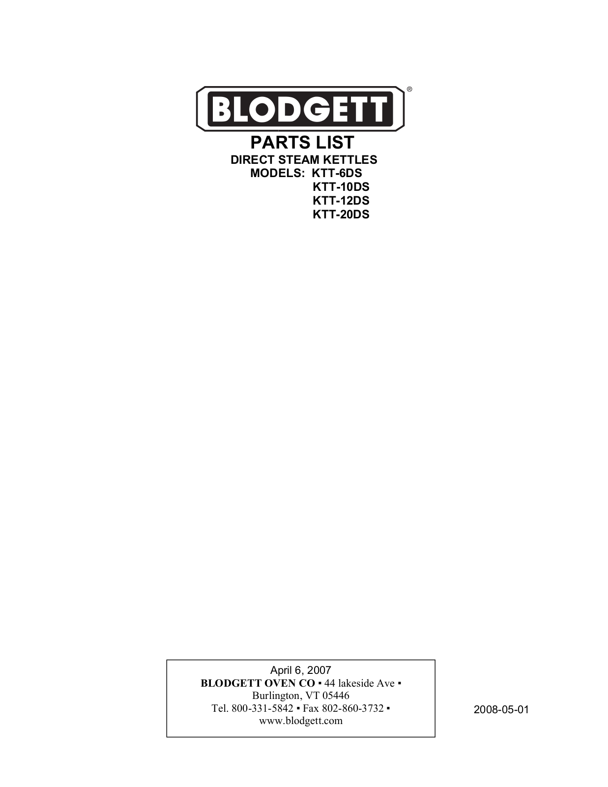 Blodgett KTT-12DS, KTT-20DS, KTT-6DS User Manual