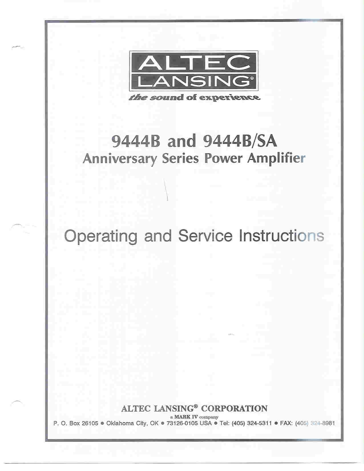 Altec Lansing 9444B-SA User Manual