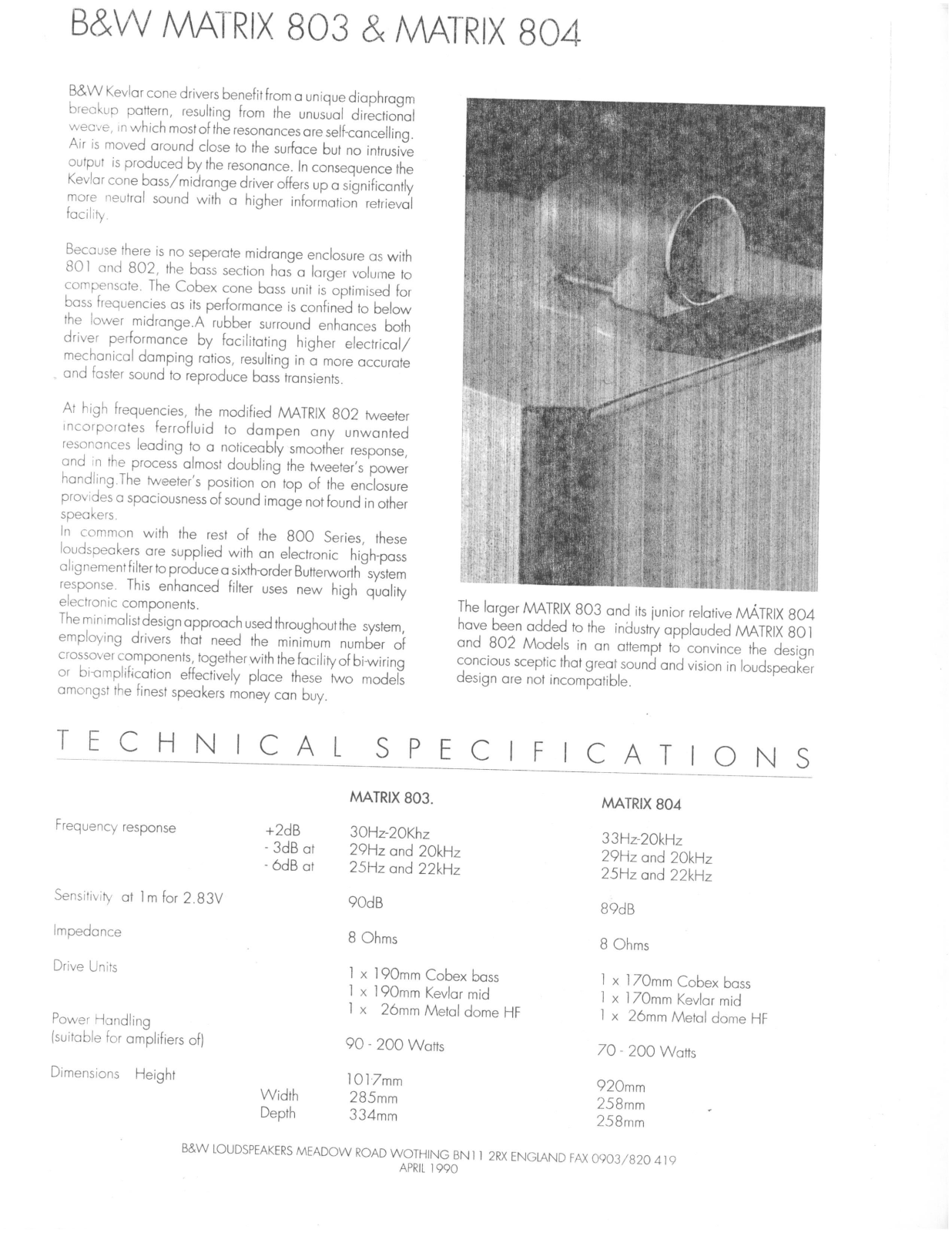 Bowers and Wilkins 803 Brochure