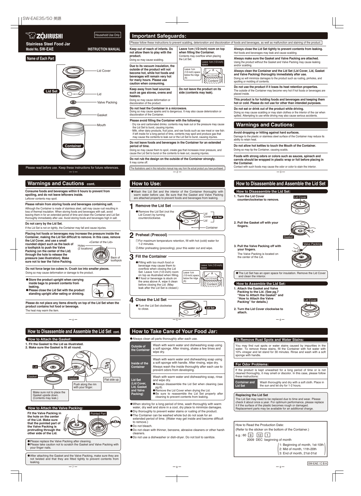 Zojirushi SW-EAE Installation  Manual