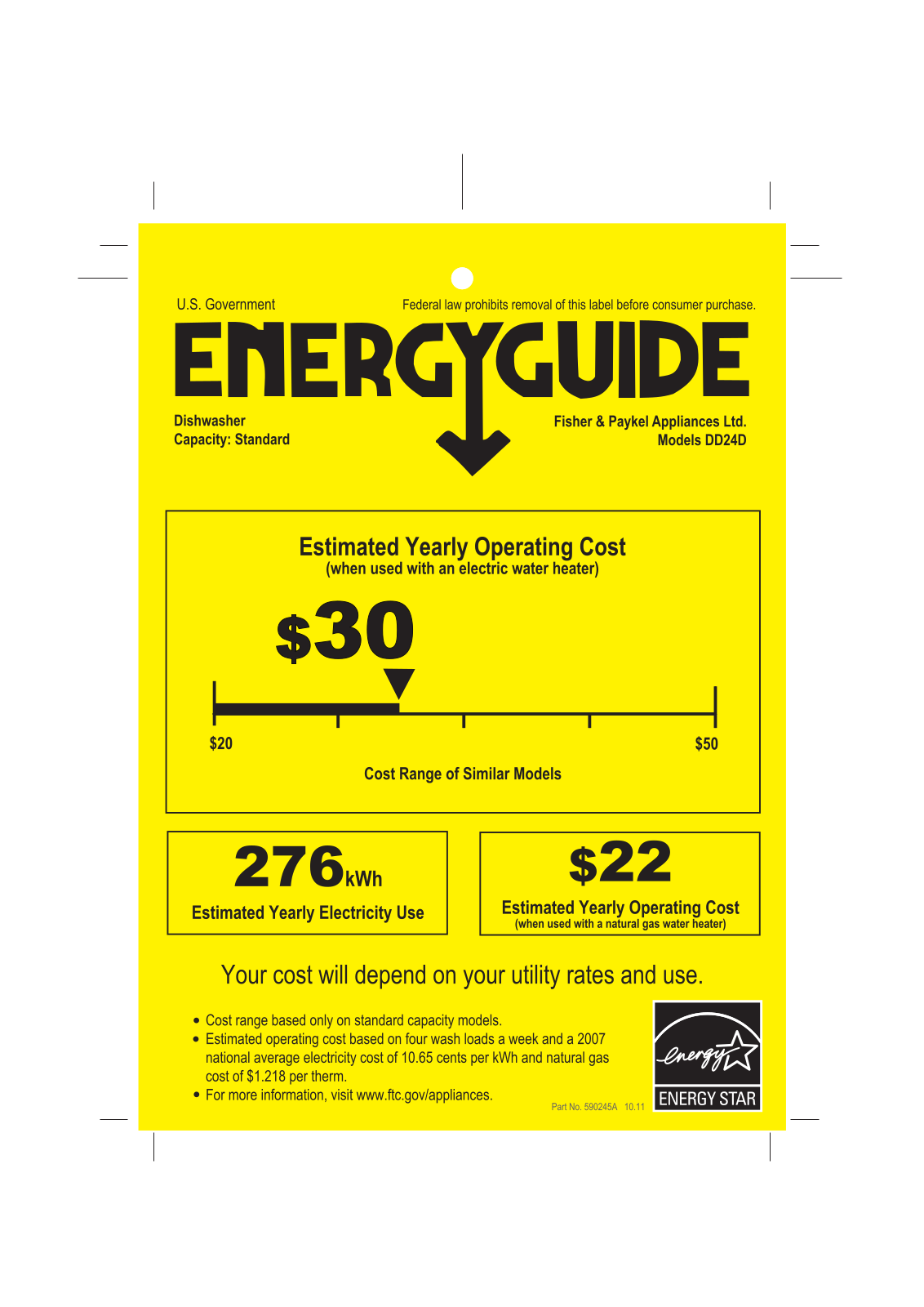 Fisher & Paykel DD24DCTX7, DD24SDFX7, DD24SDFTX7, DD24DDFTX7 Energy Guide