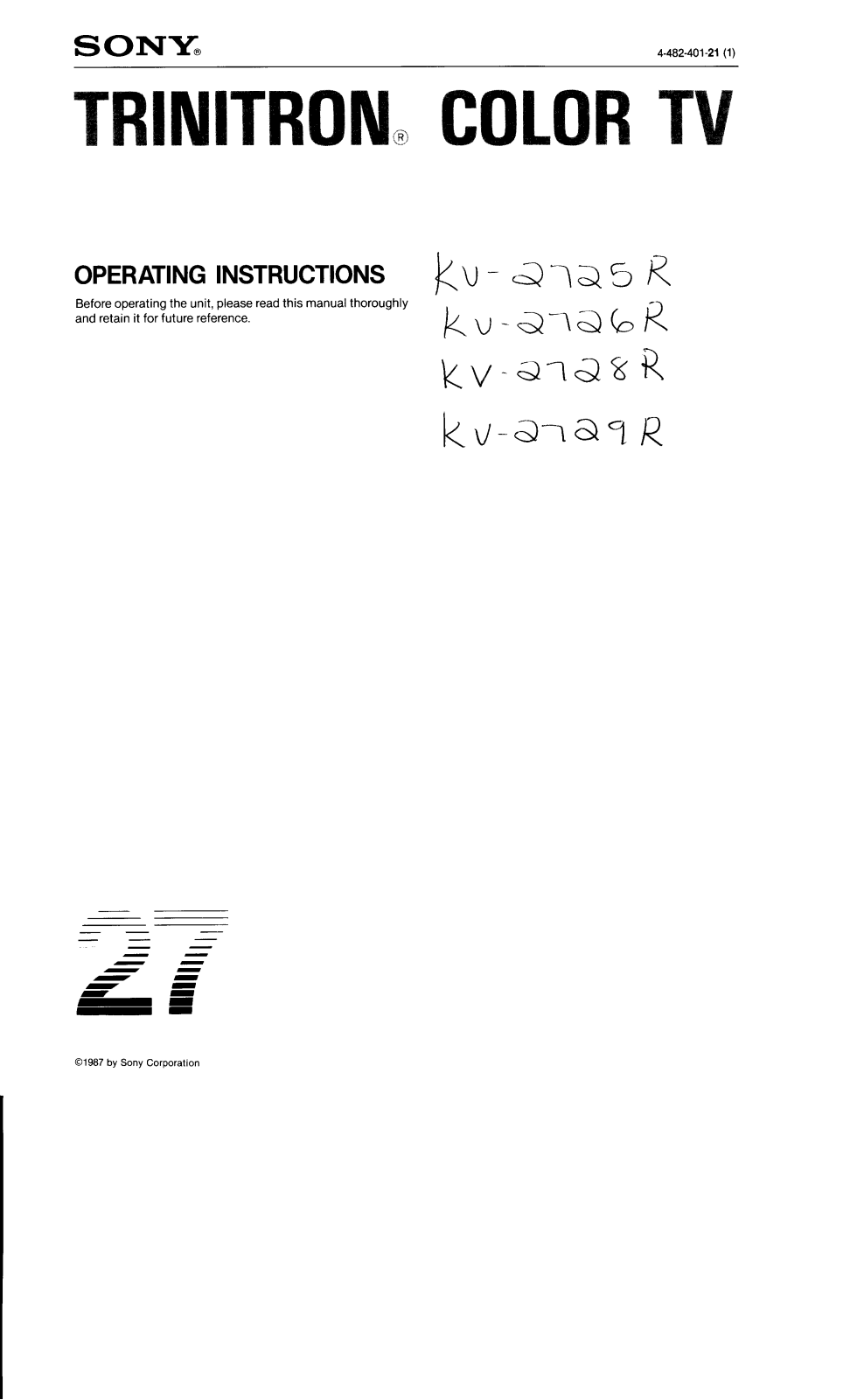 Sony KV-2725R, KV-2726R, KV-2728R, KV-2729R Operating Manual