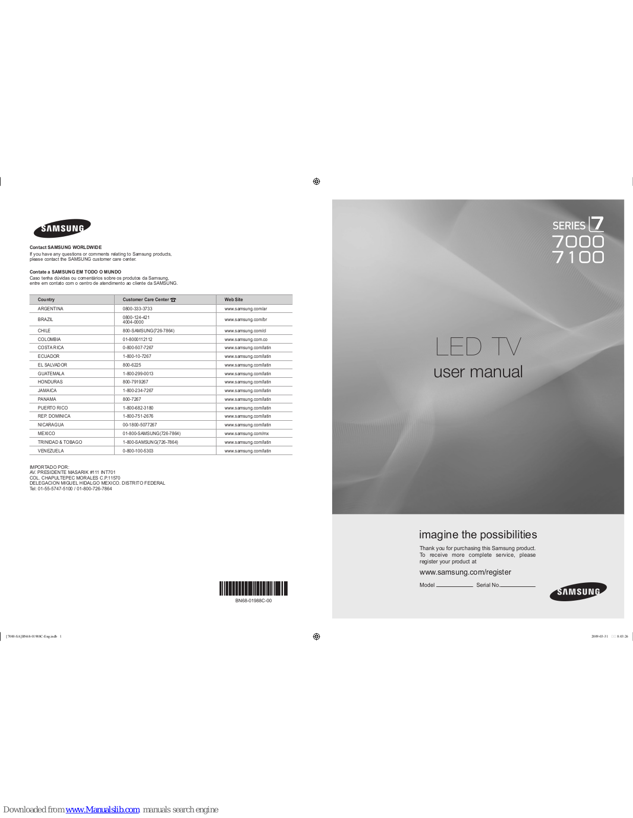 Samsung 71000, UN40B7000, UN40B7000WF, Series L7, UN55B7000 User Manual