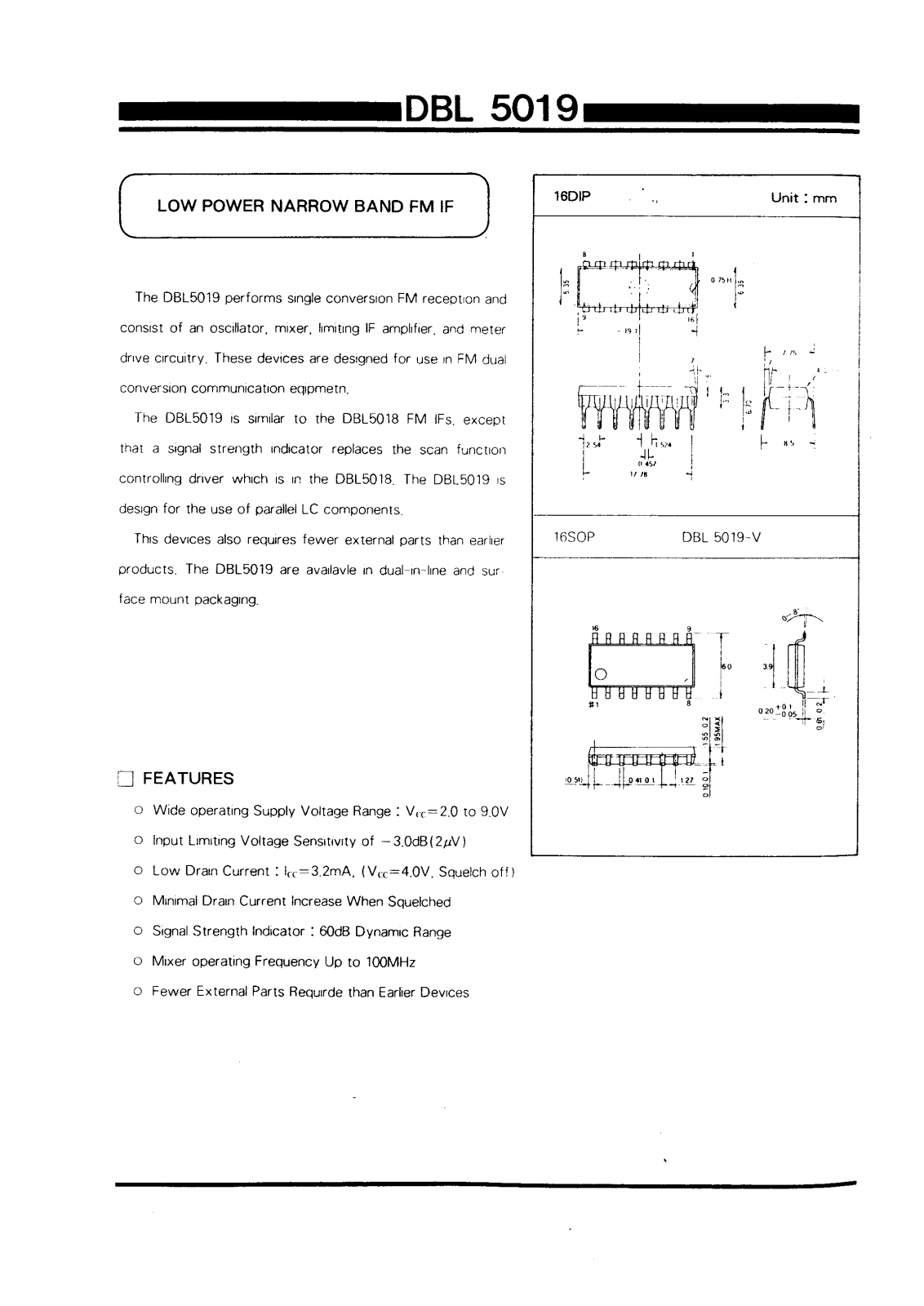 Daewoo Semiconductor DBL5019-V, DBL5019 Datasheet