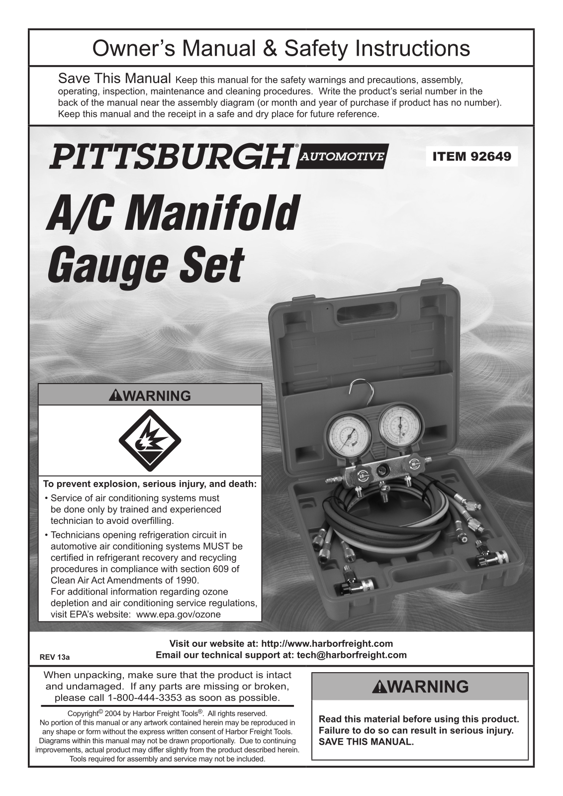 Harbor Freight Tools 92649 Product manual