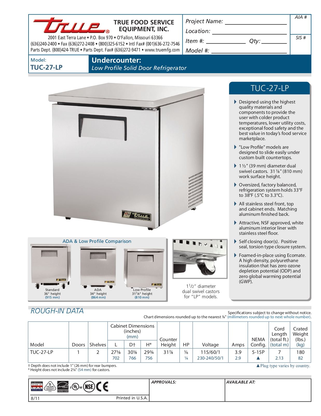 True TUC-27-LP User Manual