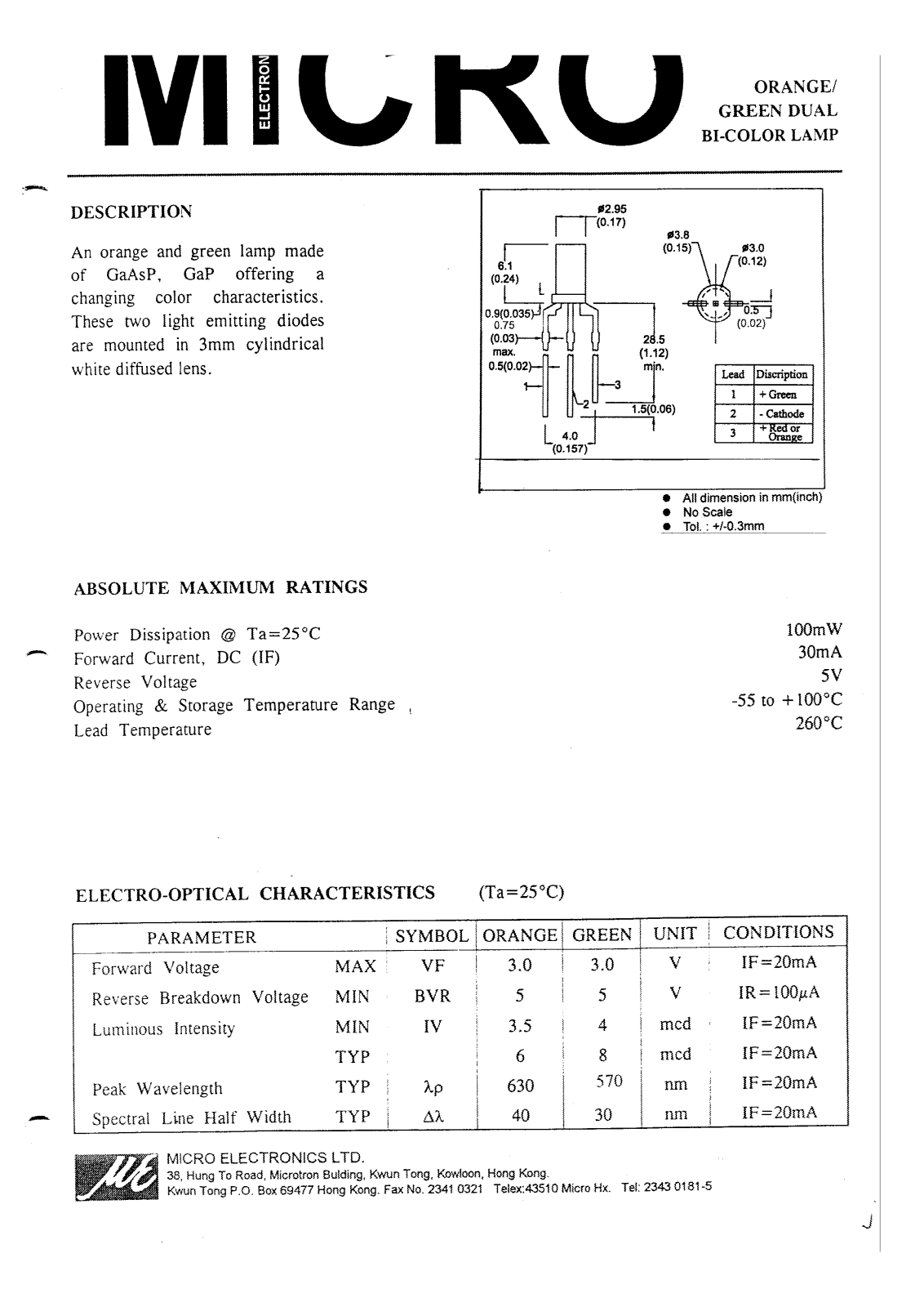 MICRO MOGB37W Datasheet