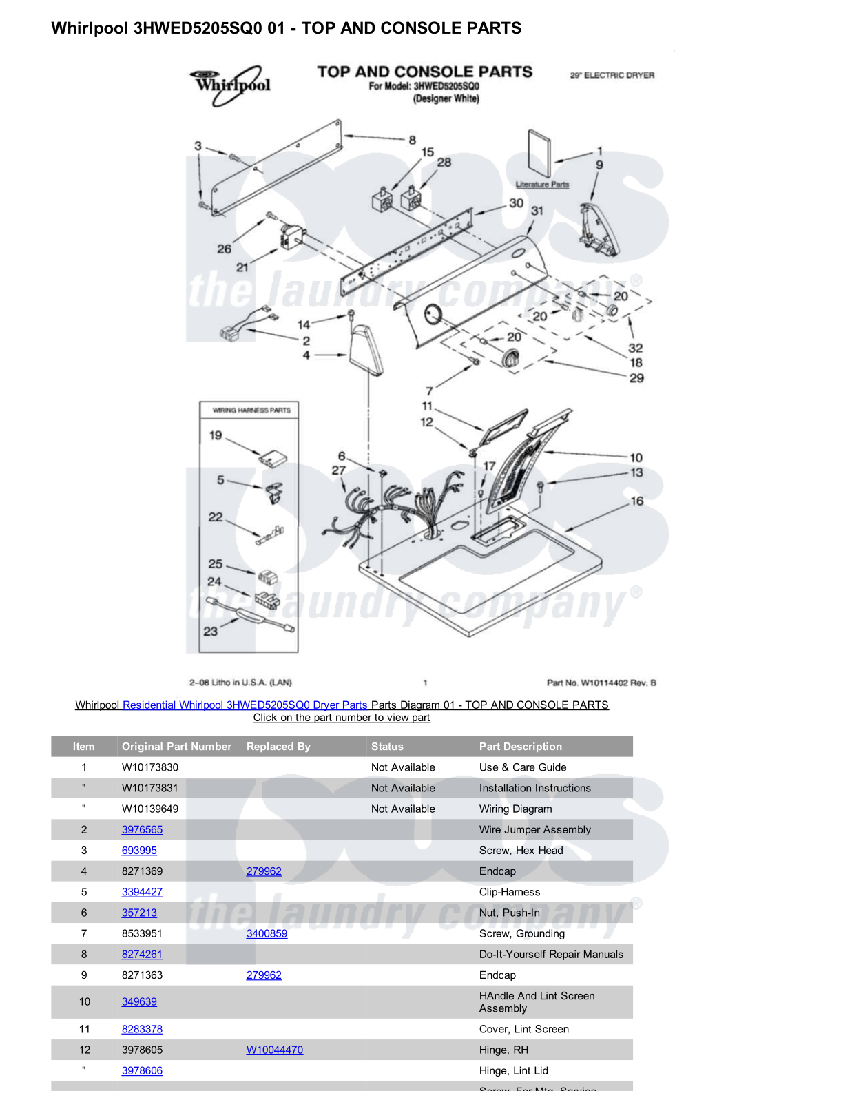 Whirlpool 3HWED5205SQ0 Parts Diagram