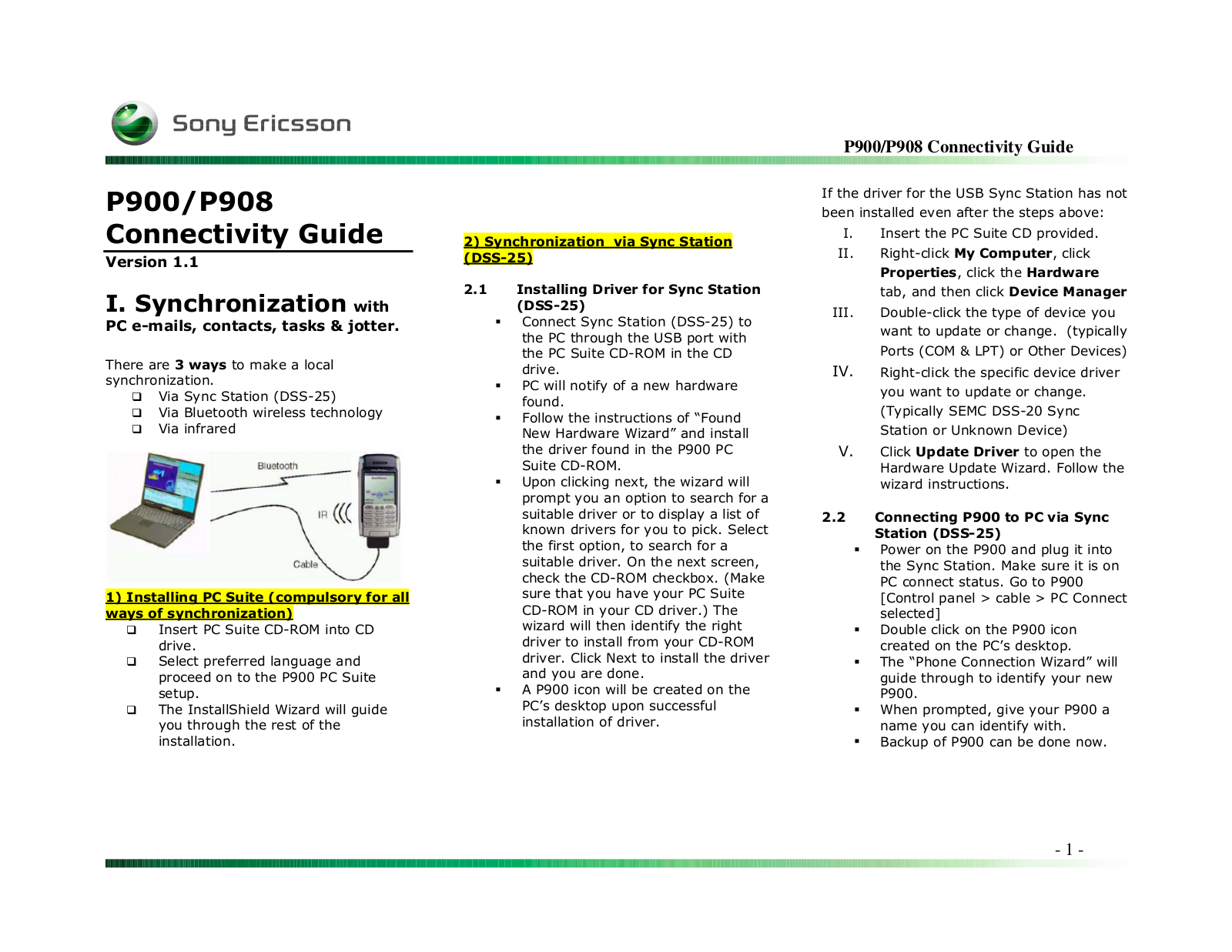 Sony ericsson P900, P908 connectivity guide