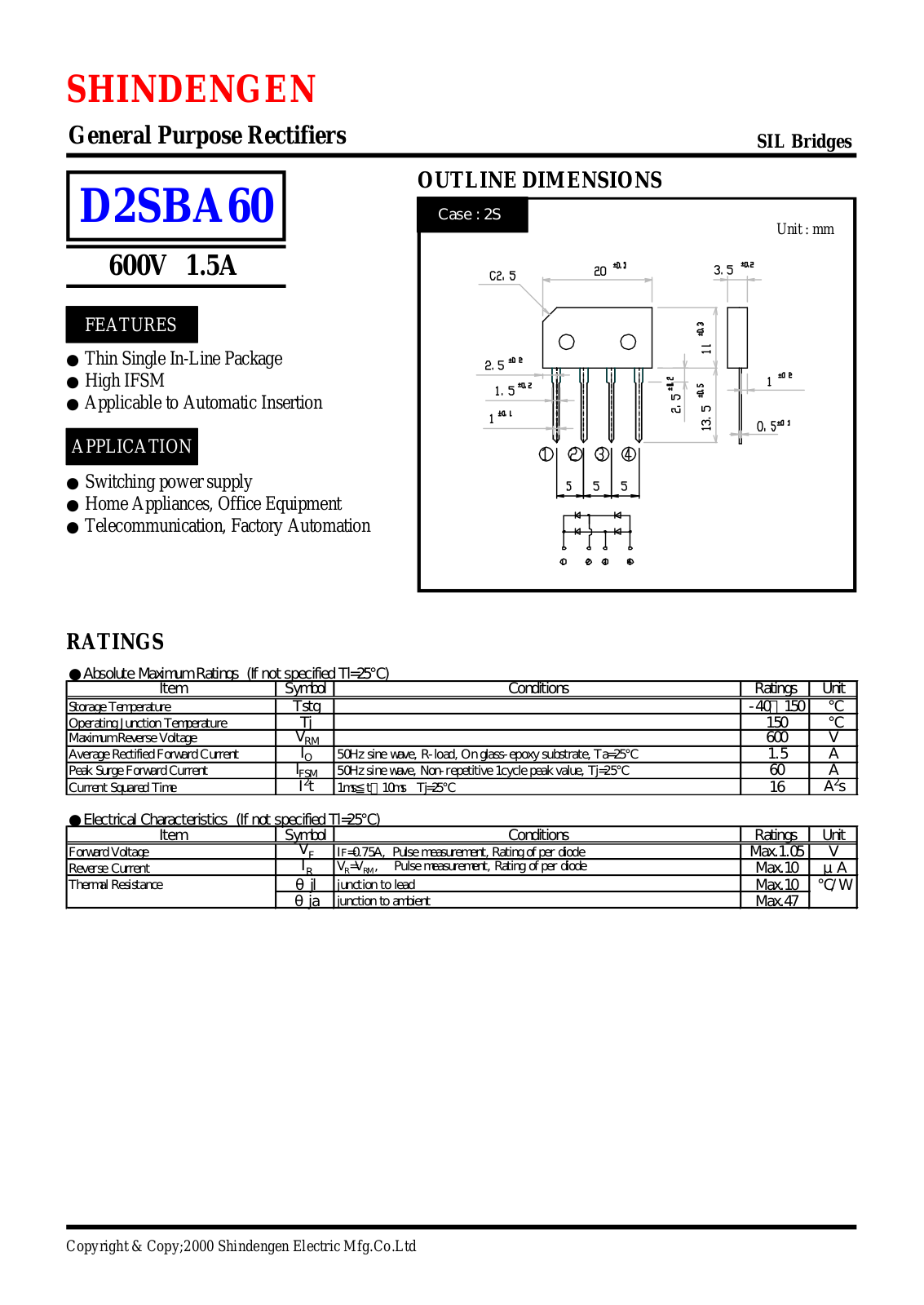 Shindengen D2SBA60 Datasheet