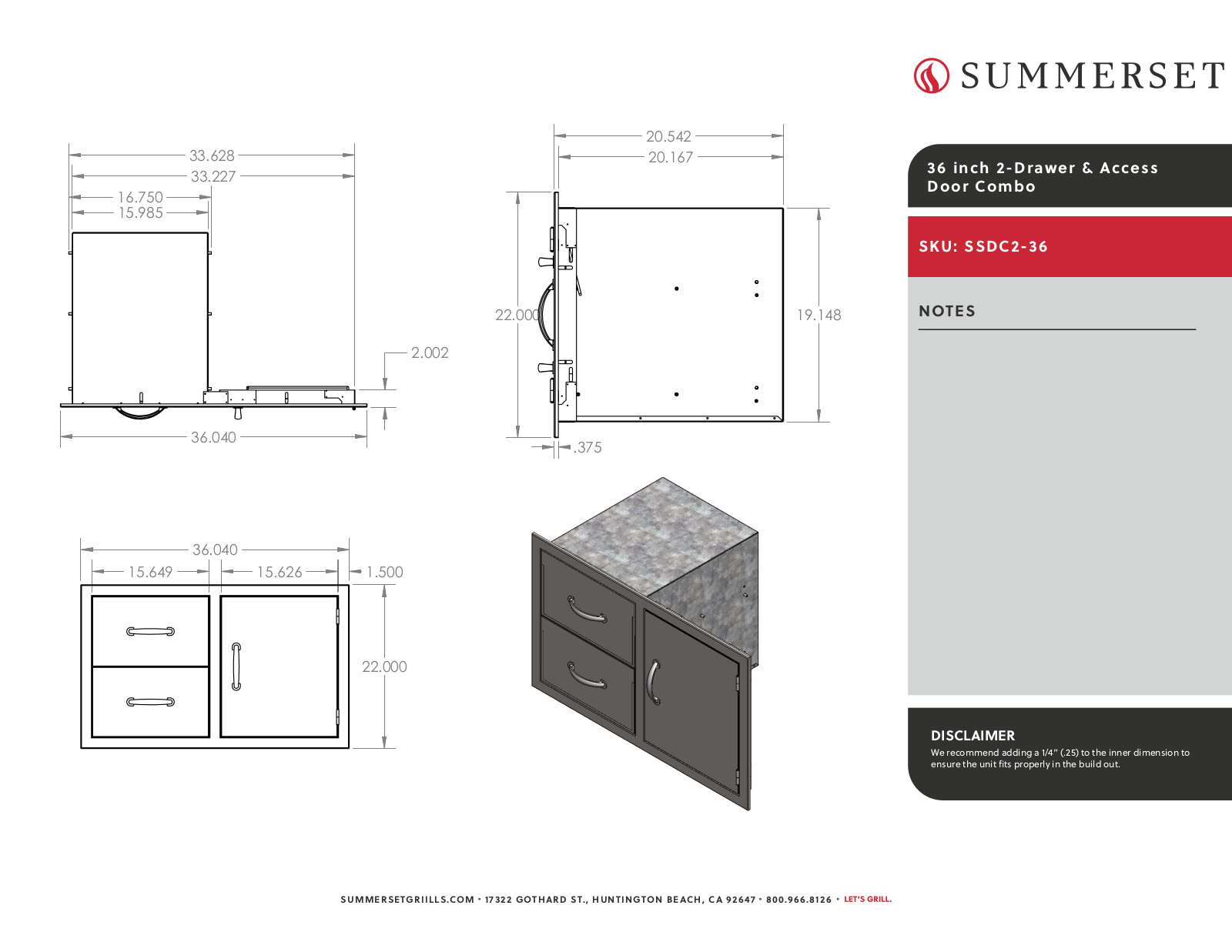 Summerset SSDC2-36 Line Drawing - ManualMachine.com
