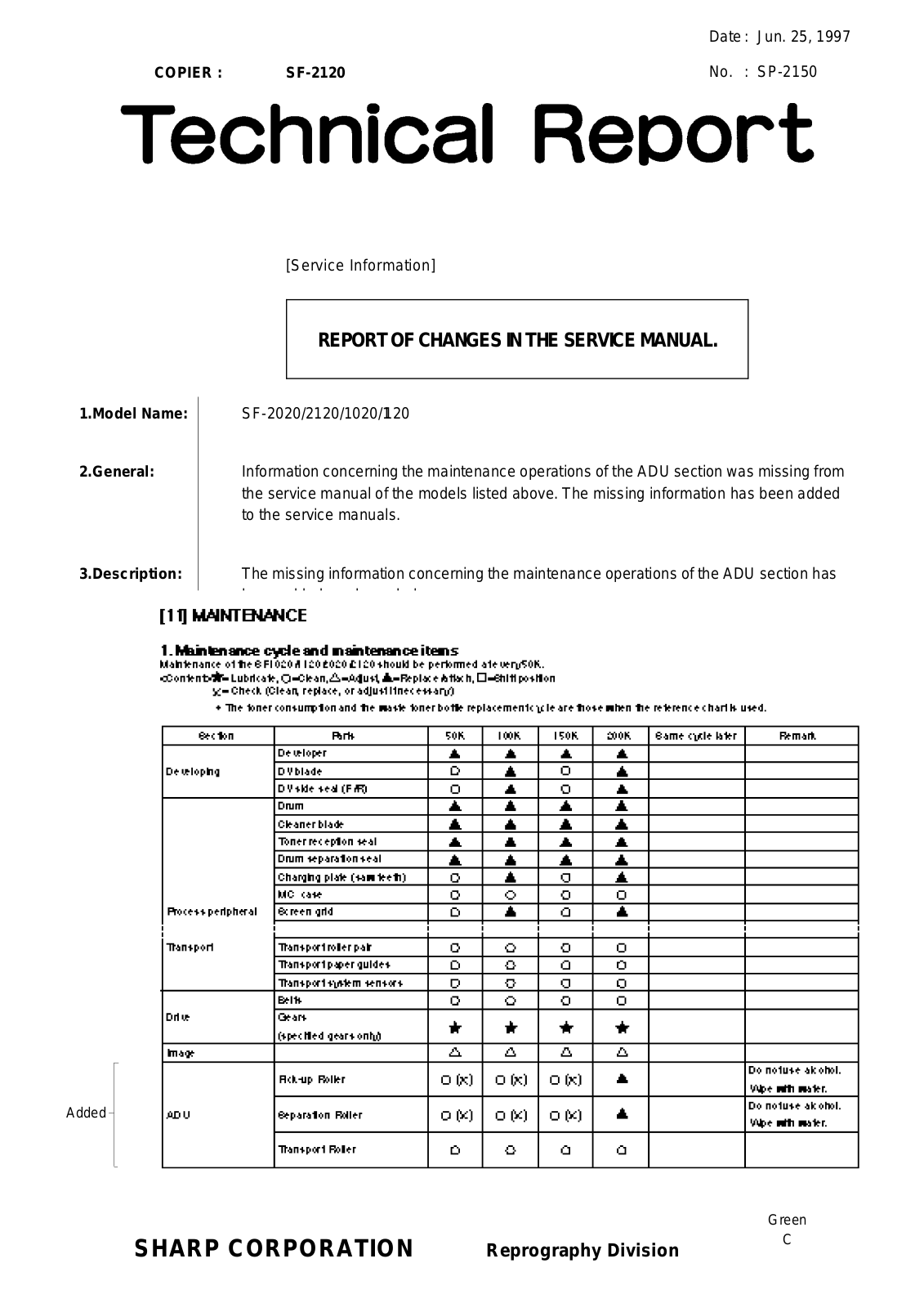 SHARP SP2150 Technical Report