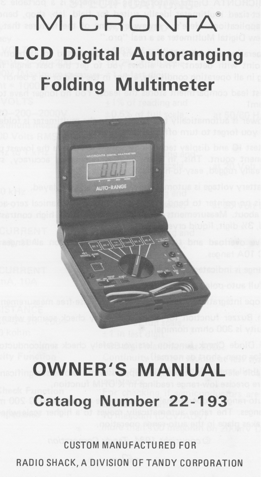 Micronta 22-193 User Manual