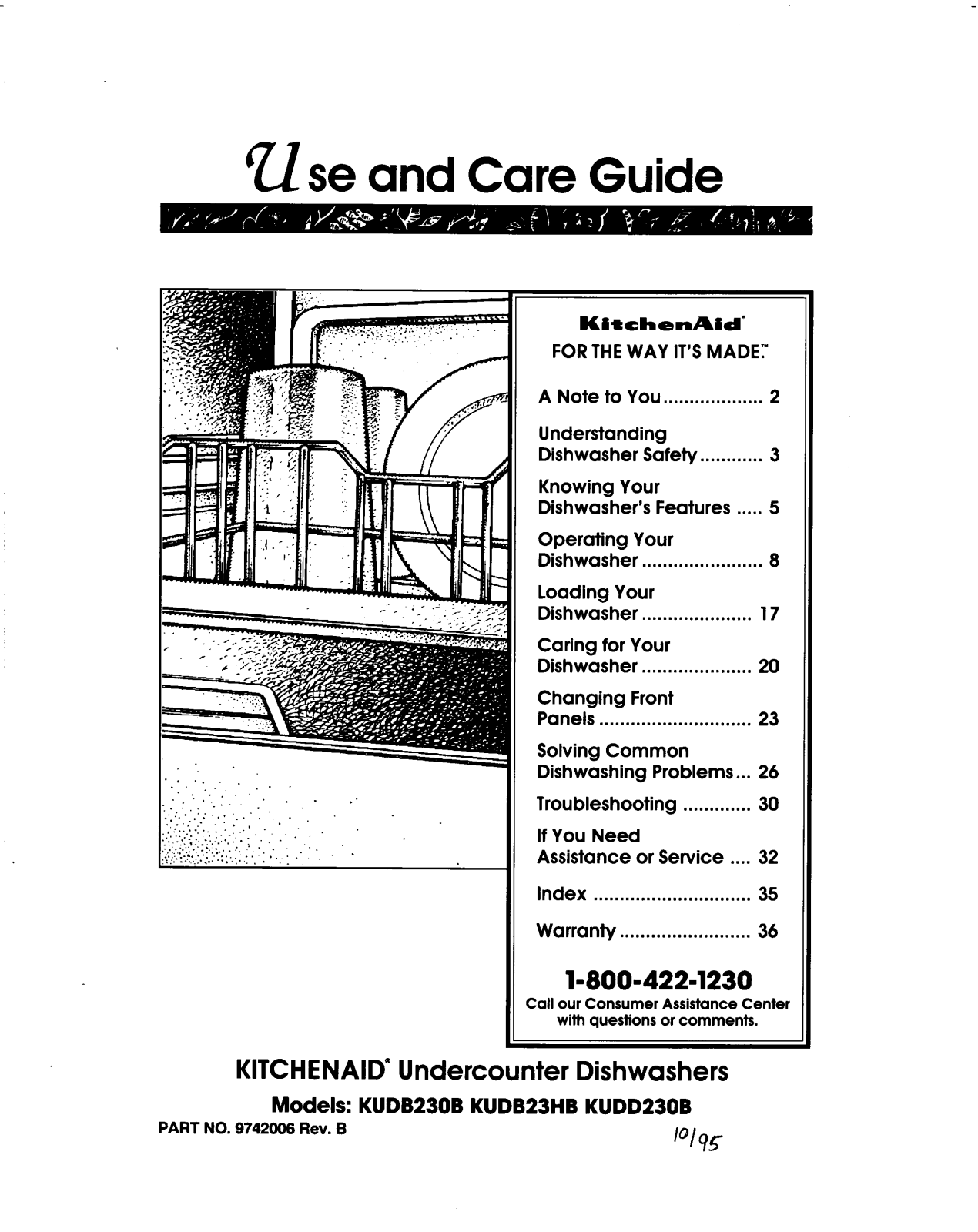 KitchenAid KUDD230B, KUDB230B, KUDB23HB User Manual