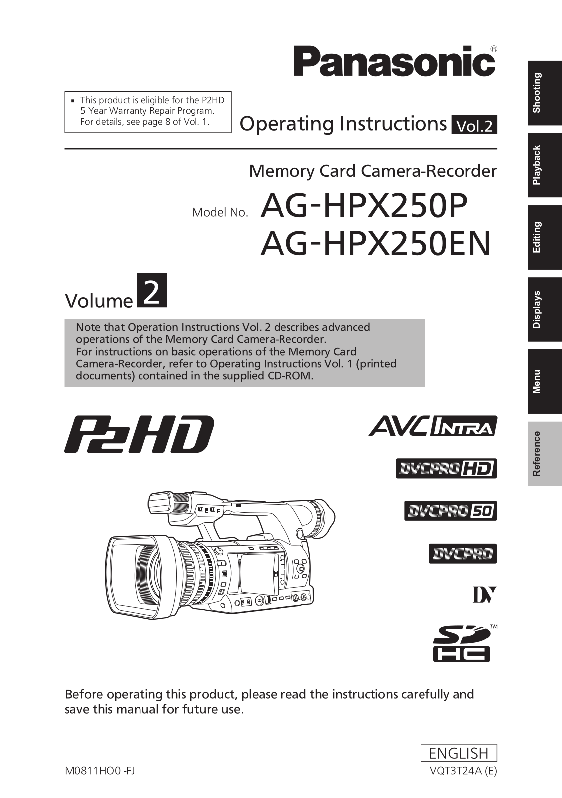 Panasonic AG-HPX250P, AG-HPX250EN User Manual