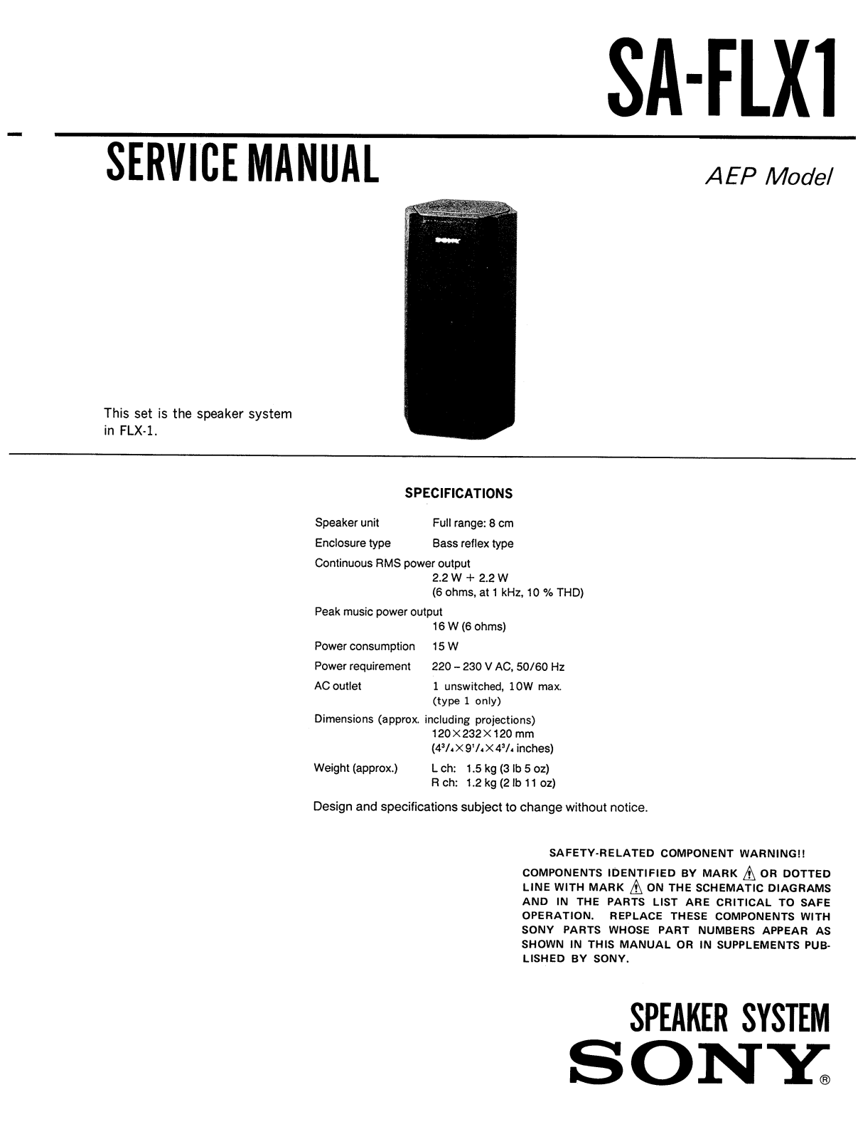 Sony SAFLX-1 Service manual