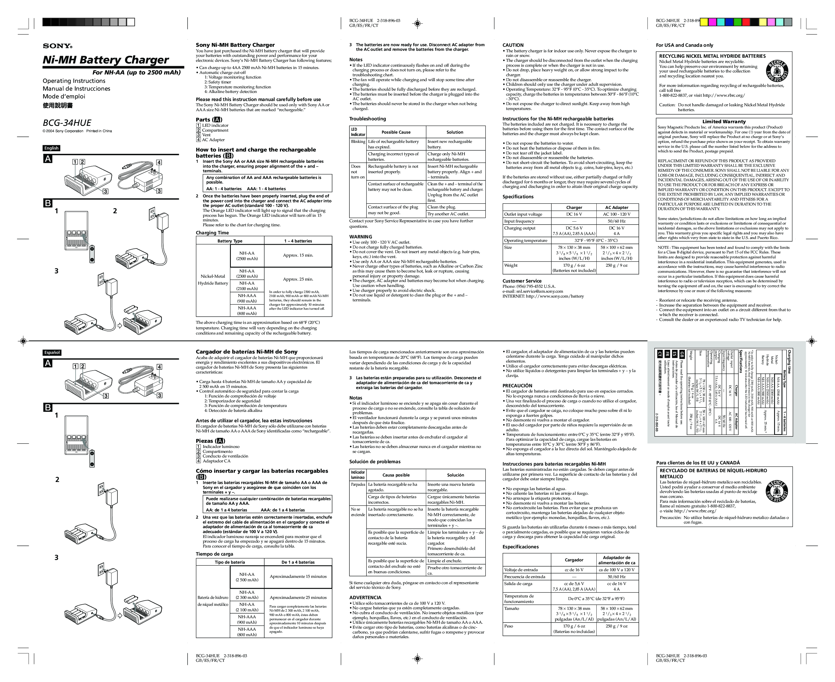 Sony BCG-34HUE User Manual