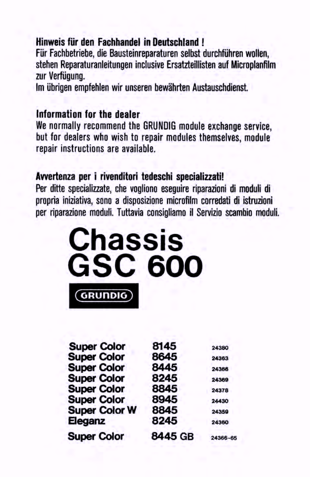 Grundig Super Color GSC600 Schematic