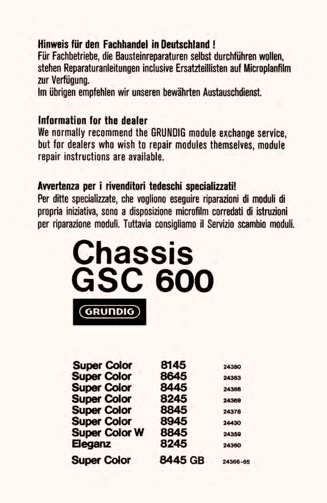 Grundig Super Color GSC600 Schematic