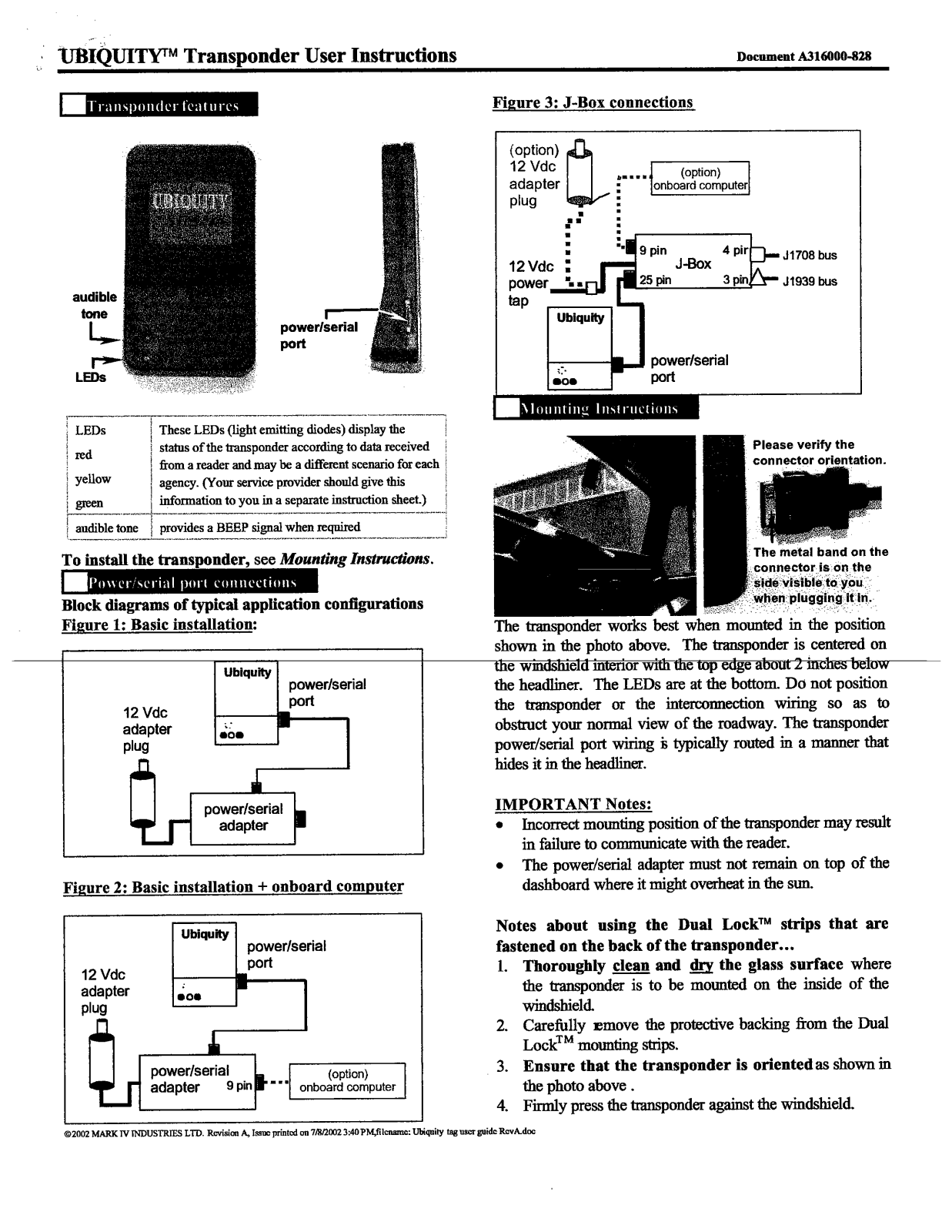 KAPSCH TRAFFICCOM CANADA 801210 User Instructions