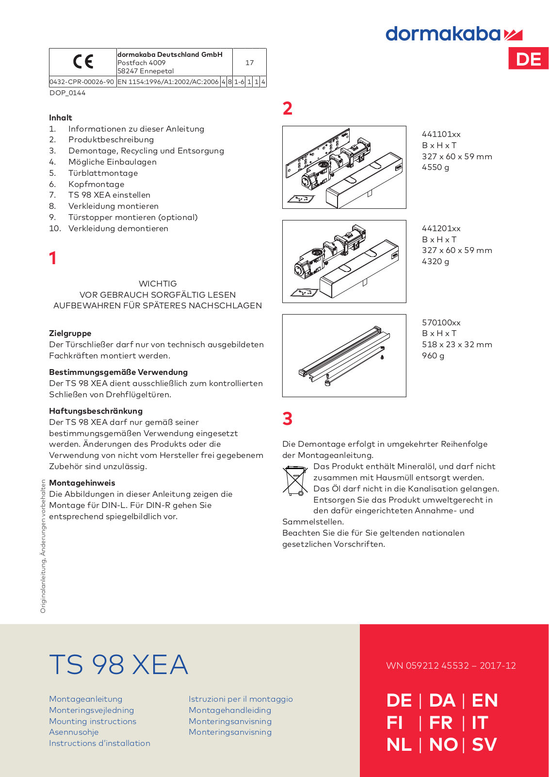 Dormakaba TS 98 XEA Mounting Instructions