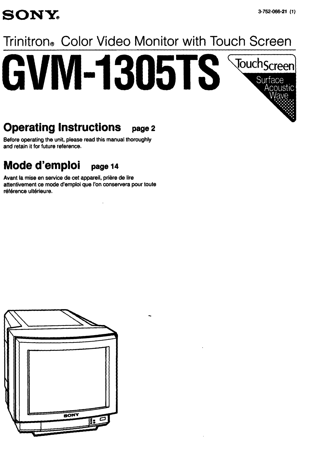 Sony GV-M1305TS Operating Instructions