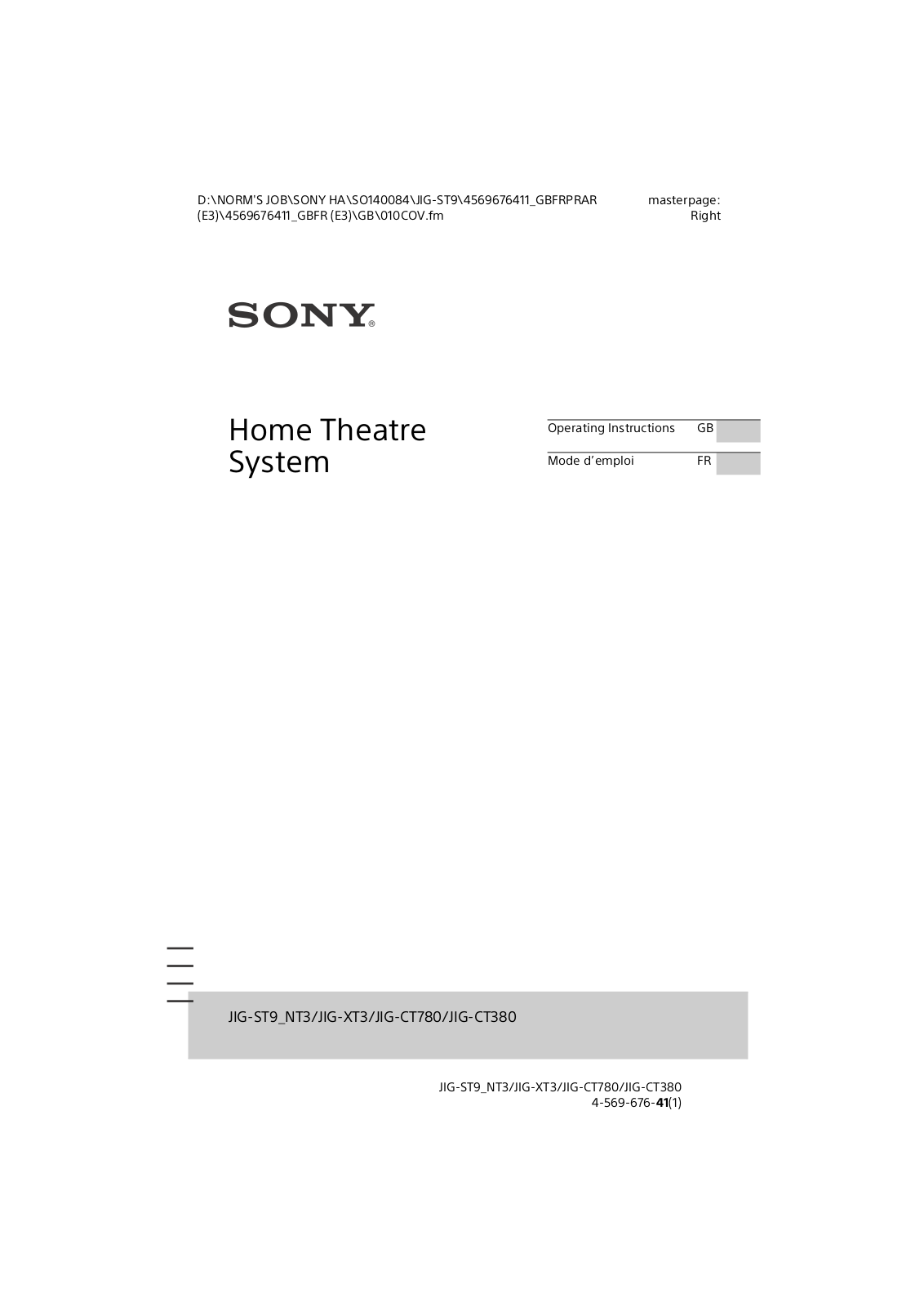 Sony JIG-ST9_NT3,JIG-XT3,JIG-CT780,JIG-CT380,jig-st9_nt3 Operating Instruction