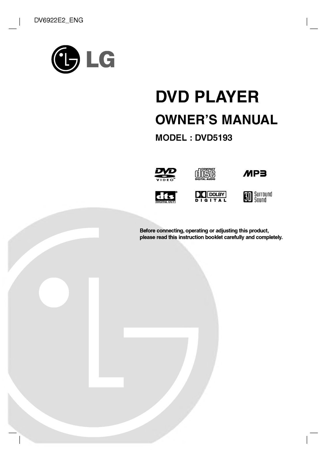 Lg DVD5193 User Manual