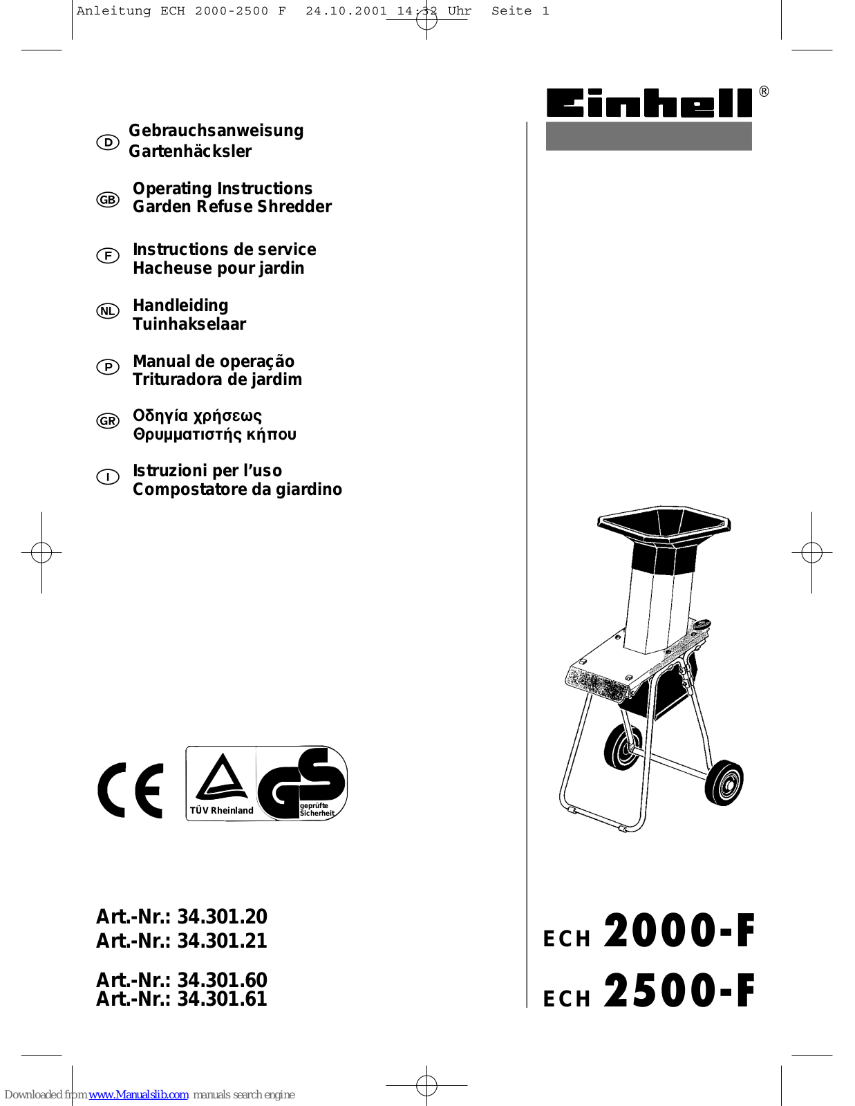 EINHELL ECH 2000-F, ECH 2500-F Operating Instructions Manual