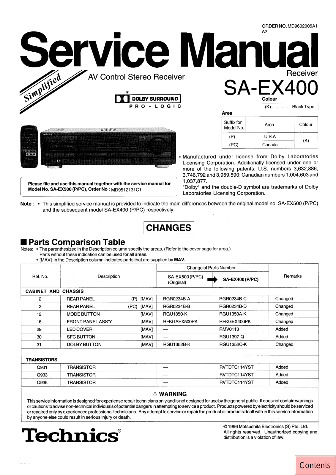 Technics SAEX-400 Schematic