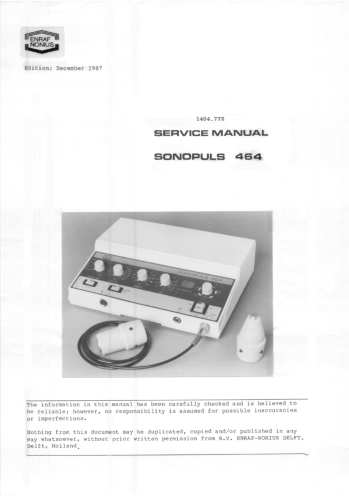 Enraf Nonius Nonius Sonopuls 464 Service manual